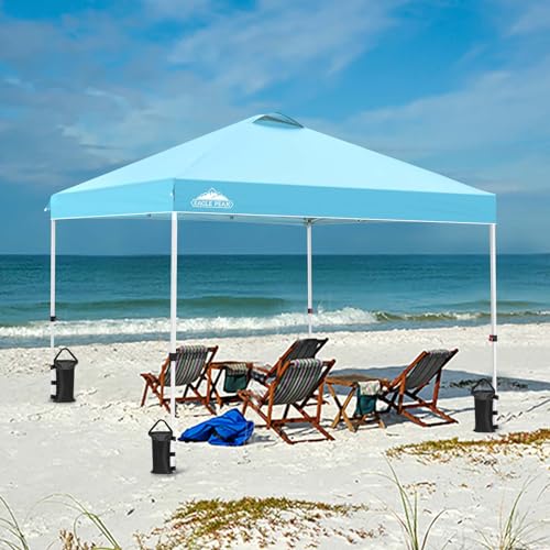 EAGLE PEAK Pop Up Canopy Tent with Wheeled Carry Bag, 8 Stakes, 4 Ropes, 4 Weight Bags, Easy Set Up Tent Canopy, 10x10 ft, 100sqft of Shade, White