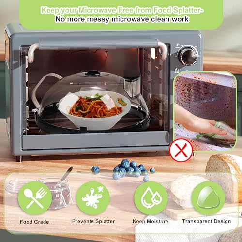Fkprorjv Microwave Splatter Cover with Water Steamer, 10 inch Clear Microwave Plate Cover for Food, Splatter Guard Microwave Lid for Microwave Oven, Kitchen Gadgets Accessories, Black