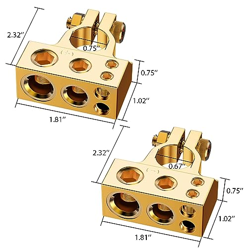 COROTC Battery Terminal Connectors, 0/4/8/10 Gauge AWG Battery Terminal, Positive Negative Battery Terminals, with 2 Clear Covers and Shims, Battery Connectors for Car, Marine, Truck, Motorcycle