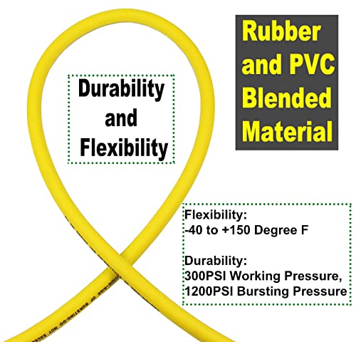 YOTOO Hybrid Air Hose 3/8-Inch by 25-Feet 300 PSI Heavy Duty, Lightweight, Kink Resistant, All-Weather Flexibility with 1/4-Inch Brass Male Fittings, Bend Restrictor