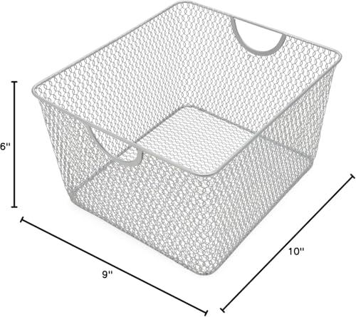 YBM Home Kitchen Pantry Organizer Wire Basket for Shelves, Cabinets, Pantry, Countertop, Mesh Open Storage Bin Metal Basket for Organizing Food Supplies 10” x 9” x 6” Pack of 1, Silver