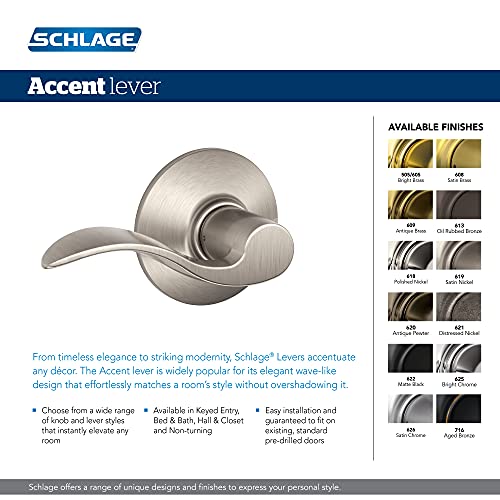 SCHLAGE F40ACC626CEN Century Collection with Accent Privacy Lever, Satin Chrome