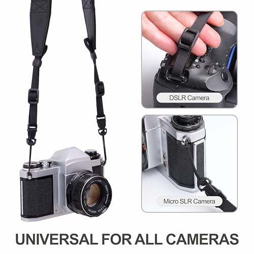 Padwa Lifestyle Adjustable Stripes Camera Strap - 2" Wide Top Layer Cowhide Head Camera Straps for Photographers, Adjustable Soft Cotton Rope Weave Neck & Crossbody Strap Quick Release for All Cameras