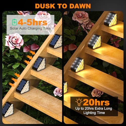 WENATY 33 LED Solar Step Lights Outdoor Waterproof, LED Outdoor Stair Lights, Solar Deck Lights Solar Powered Lighting Auto On/Off for Outside Steps, Patio, Front Yard Porch, Garden Decor (Warm White)