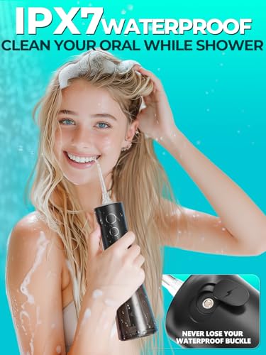 Water Dental Flosser Teeth Pick: Portable Cordless 300ML Oral Irrigator 4 Mode Rechargeable Travel Cleaner Piks IPX7 Waterproof Waterflosser Toothpicks Deep Cleaning Flossing Machine for Home Shower