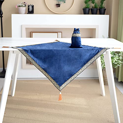 SUTAVIA Retro Altar Tarot Table Cloth Gothic Cards Bag Party Square Table Cover Divination Wicca Lisi Velvet with Tarot Drawstring Pouch Set (Blue, 25.5"x25.5")