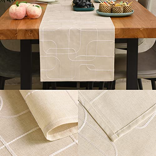 Winotic Table Runner 13 x 72 Inches Long, Modern Light Ivory Embroidered Table Linen for Kitchen Dining Coffee Table Wedding Party Daily Home Decor (Light Ivory, 13"x72")