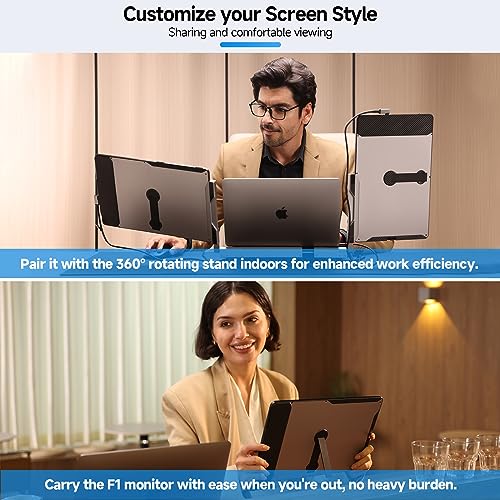 Maxfree F2 Triple Screen Laptop Monitor Extender with 360° Rotation Stand - Plug & Play Compatibility for Windows, Surface, Apple M2 Pro/Max Chip, Switch - 14'' Laptop Monitor for 12-17'' Laptops