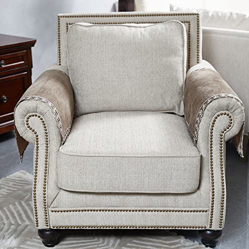 MINJIATEX Couch arm Covers, Non-Slip (2 pcs), Washable, for Living Room Recliner Chair, Protectors for Leather Sofa armrest slipcover, JYS-Beige