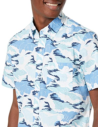 Goodthreads Men's Standard-Fit Short-Sleeve Printed Poplin Shirt, White Aloha, X-Small