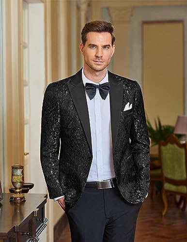 COOFANDY Men's Tuxedo Jacket Paisley Wedding Blazer One Button Dress Suit Jackets for Dinner,Prom,Party