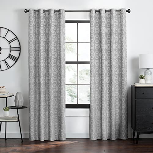 Constellation Grommet Window Curtain Panel - 52 Inch Width, 63 Inch Length, 2.25-inch Grommets - Grey - Soft Light Filtering & Machine Washable Drapes with Woven Jacquard Fabric by Achim Home Decor