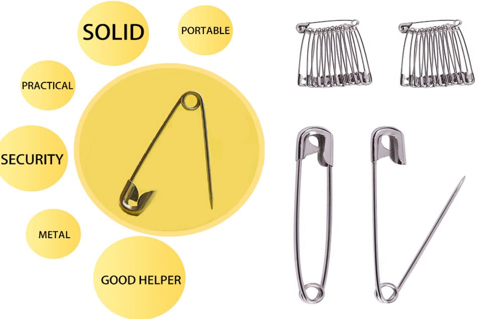 NiftyPlaza Extra Large 2 inch Safety Pins - Heavy Duty Large Safety Pins, Silver Safety Pins, Safety Pin 2 inch, 2 inch Safety pins Bulk, Diapers, Laundry, Hijab Rust Resistant (100 Safety Pins)