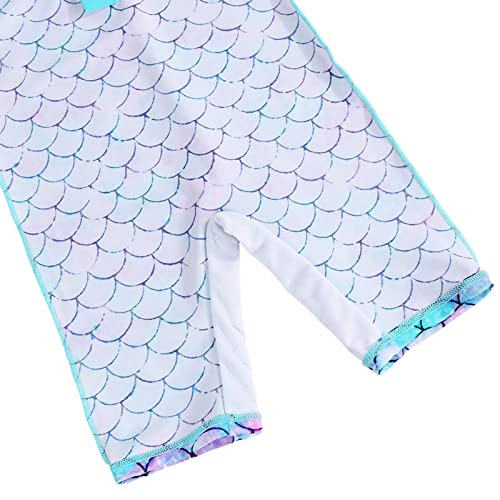 TFJH E 2-Piece Short Sleeve Girls Swimsuits Rashguash Bathing Suits UV 50+ Swimwear + Hairband Cyan Scale Short 2A