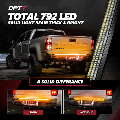 OPT7 48" Redline Triple Row LED Tailgate Light Bar w/Sequential Amber Turn Signal - Weatherproof Rigid Aluminum Light Strip for Colorado Frontier Ranger Maverick - Full Function Reverse Brake Running