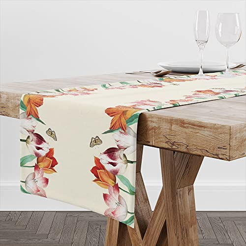 Tulip Floral Table Runner, Spring Summer Table Runner Decor for Dinning Room Kitchen Home Farmhouse Table Runner Decorations for Holiday Party, Housewarming Gifts for Women Couple Friends, 13X72Inches