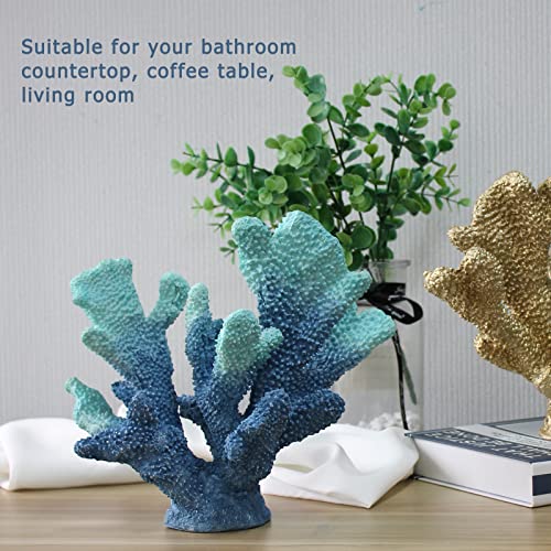 ALIWINER Blue Coral Decor - Faux Artificial Coral Reef Statue, Nautical Tabletop Decoration for Living Room and Home (7.8in Tall)