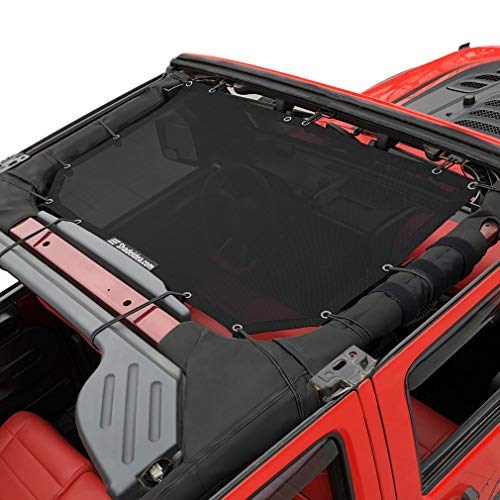 Shadeidea JK Sun Shade Top Compatible with Jeep Wrangler JKU Top Sunshade Soft Mesh Roof Cover (2007-2018)- Wind Noise UV Blocker -10 Year Warranty -4 Door -White -Front&Rear (2 pcs)
