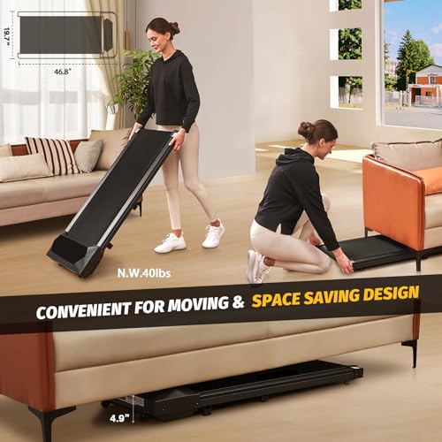 Walking Pad, Under Desk Treadmill, Walking Pad Treadmill for Home Office, 2.25HP Portable Treadmill with 220lb Capacity, Walking Treadmill with Remote Control/App Control LED Display, Black