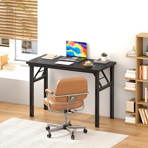 DlandHome Folding Desk Small Desk 31.5 inches Small Computer Desk for Home Office Folding Table Writing Table for Small Spaces No Assembly Required Black & Black Frame