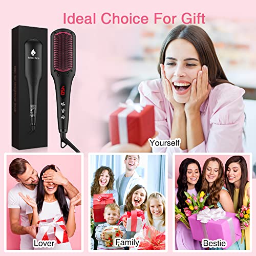 Enhanced Ceramic Hair Straightener Brush by MiroPure, 2-in-1 Ionic Straightening Brush with Anti-Scald Feature, Auto Temperature Lock & Auto-Off Function (Black)