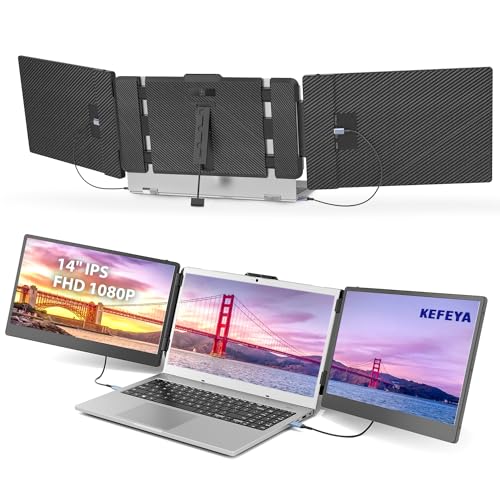 KEFEYA Laptop Screen Extender, 14" Portable Monitor for Laptop, 1080P FHD Triple Screen Laptop Monitor Extender for 13"-17.3" Laptop, HDMI/USB-C for MacBook, Windows, Chrome, Switch, Plug & Play