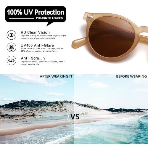 YMRFW Retro Polarized Sunglasses for Women Vintage Style Small Round Sun Glasses UV Protection