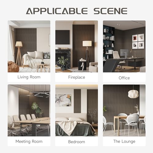 POHARE WPC Slat Wall Panels, 8 Pack Accent Slat Wood Slats for Wall and Ceilings, Acoustic Panels for Interior Wall Modern Décor, Black Brown, 95 x 6 in