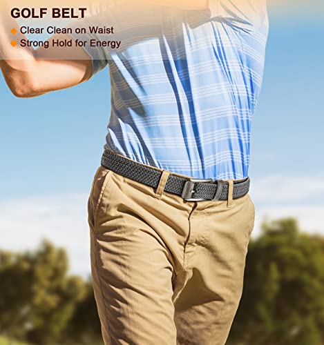 BULLIANT Belt for Men 2Pack,Mens Gift Stretch Braided Web Belt Elastic for Casual Golf Jeans,1 3/8"(Black/Antique Blue,26"-32" Waist Adjustable)