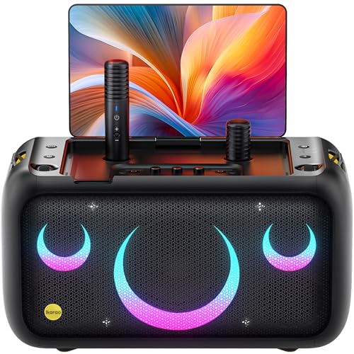 Ikarao Karaoke Machine for Adults with Lyrics Display, Built-in 13.3" Screen, Truly All in One Karaoke Machine with 2 Wireless Microphone (Hidden & Self Charging), 800W Bluetooth Speaker for Party, TV