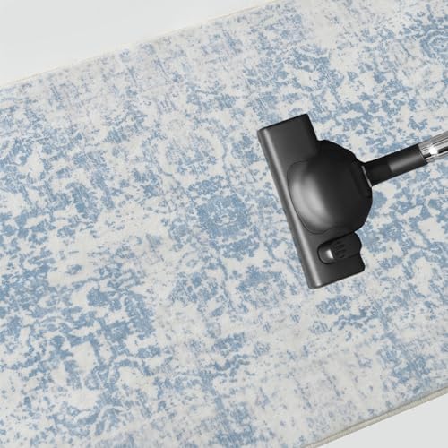 DEAXLife Washable Area Rug for Living Room - Stain Resistant Urtla Thin Rugs with Non Slip Rubber Backing - Indoor Floor Carpet for Dining Room Home Office Dorm (Blue/White, 2x3 Feet)
