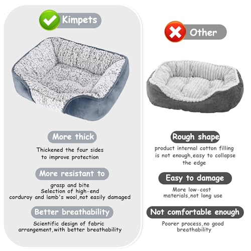 Kimpets Dog Bed Orthopedic Dog Beds for Small Medium Dogs, Rectangle Washable Sleeping Puppy Cat Bed, Pet Sofa Soft Calming Cat Beds Indoor, Anti-Slip Bottom Crate Couch Bed 