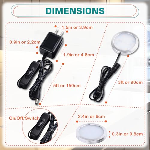 Lvyinyin Single Under Cabinet LED Puck Light, Curio Display Case Shelf Counter Accent Lighting, 120V Electric Wired Wall Plug in, On Off Switch, Black Cords, 2 Packs, Daylight
