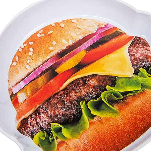Mind Reader Burger Serving Plate Set, Hosting Essentials, Outdoor Kitchen Accessory, Melamine, 7" L x 7" W x 1" H, 4 pcs, White