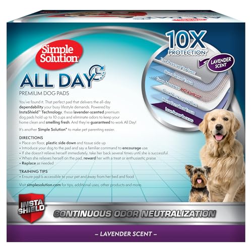 Simple Solution All Day Pee Pads for Dogs, Puppy Potty Training, Leak Proof Dog Pads, Pet Pee Pad, Disposable Puppy Pad, Lavender Scent, LARGE 23"x24", 50 Count