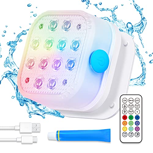 Homly Rechargeable Submersible Pool Lights with Remote, Waterproof Underwater Charging Battery Operated Controlled 16 Color Changing LED with Magnet Floating Lights Pool Pond Decoration 1 Pack
