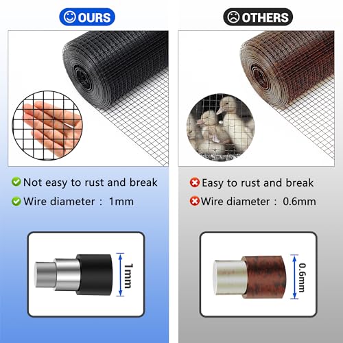 Black Hardware Cloth 1 inch 48inch(H) x 50ft(L), 16 Gauge Wire Mesh Roll for Chicken Wire Fencing Metal Garden Fence Powder Coated Galvanized Welded Fence Rabbit Poultry Cage Home Improvement Projects