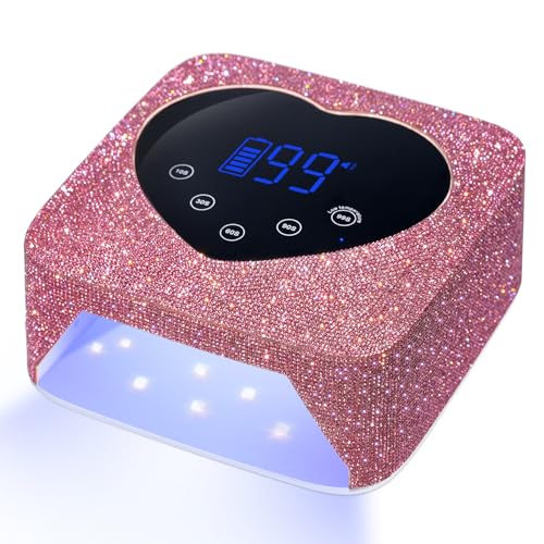 CHRISTINE SHELLY UV LED Nail Lamp 72W Rechargeable Sparkly Wireless Nail Dryer Gel Polish Light with 5 Timer Setting Professional Quick Dry Curing Lamp with Display Auto Sensor for Salon & Home