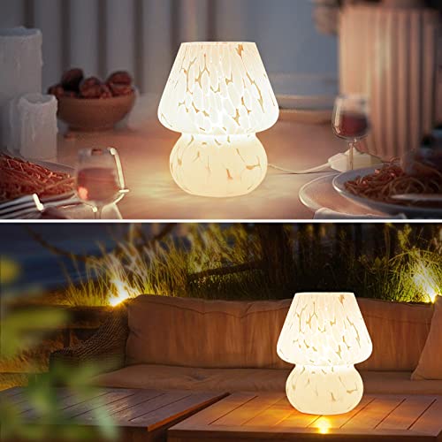 ONEWISH Mushroom Lamp Cute Table Lamp for Bedroom Nightstand Soft Light Pink, Small Glass Nightlight Stepless Dimmable Desk Lamp for Dining, Living, Nursery, Vanity, Home Decor Lamp for Girls Women