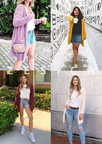 ZESICA Women's 2024 Fall Casual Long Sleeve Open Front Soft Chunky Knit Sweater Cardigan Outerwear,Tearose,Medium