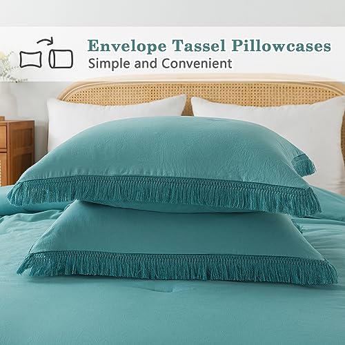 Andency Yellow Tassel Comforter Set Full(79x90Inch), 3 Pieces(1 Boho Comforter, 2 Pillowcases) Farmhouse Shabby Chic Comforter Set, Soft Microfiber Lightweight Fringe Bedding Comforter Set
