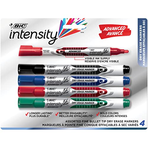 BIC Magic Marker Dry-Erase Markers, Pocket Style, Bullet Point, Assorted, 4-Pack