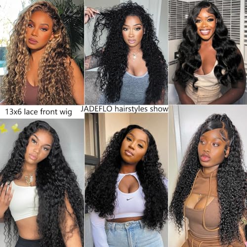 JADEFLO 20 Inch Water Wave Lace Front Wigs Human Hair Pre Plucked with Baby Hair 13x6 Water Wave Lace Frontal Wigs Human Hair 180% Density Curly Wigs for Women