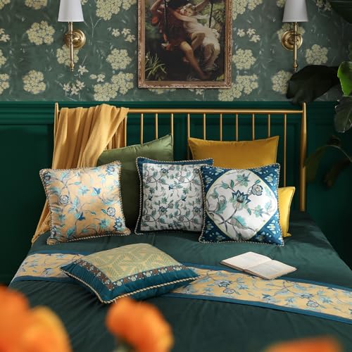 patdrea Designer Classy Throw Pillow Covers 18x18 Inch,Green Elegant Idyllic Velvet Leaf Stripe Floral Pattern,Decorative Square Pillowcases Cushion for Bed Living Room Outdoor Car