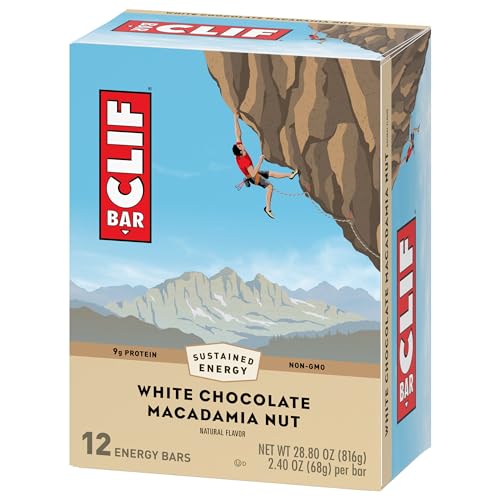 Clif Bar - White Chocolate Macadamia Nut Flavor - Made with Organic Oats - 9g Protein - Non-GMO - Plant Based - Energy Bars - 2.4 oz. (12 Pack)