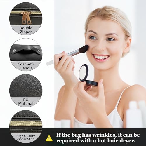 Ansook Cosmetic Bag, Travel Toiletry Bag for Women, Large Capacity Travel Makeup Organizer, Washable Make Up Bag (BLACK)