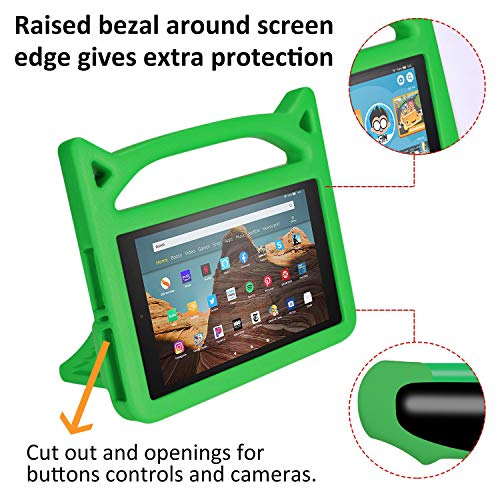 New 10inch Tablet Case(9th/7th/5th Generation,2019/2017/2015 Release)-SHREBORN Lightweight Shockproof Case Incompatible with iPad,with Cute Cat Handle Stand-Green