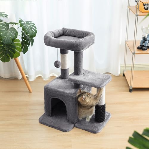 Pesofer Cat Tree, Small Cat Condo with Sisal Scratching Post and Massage Post Light Gray