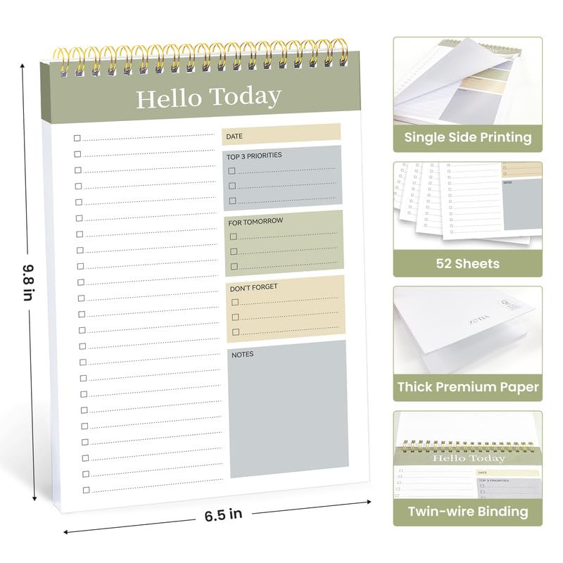 ZOTIA To Do List Notepad - To Do List Notebook with 52 Undated Sheets(6.5"×9.8"), Daily To Do List Planner Perfect for Office, Home and School, Helps to Keep Track of Tasks - Green