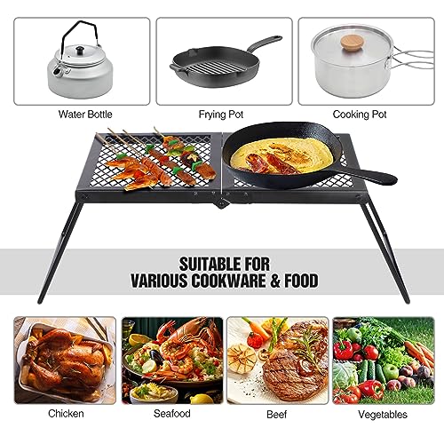 REDCAMP Folding Campfire Grill Heavy Duty Steel Grate, Portable Camp Fire Cooking Rack Over Fire Pit with Carrying Bag for Outdoor BBQ Camping